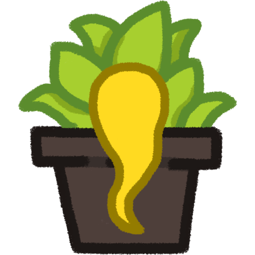  a potted leafy plant with a yellow wispy shape on top